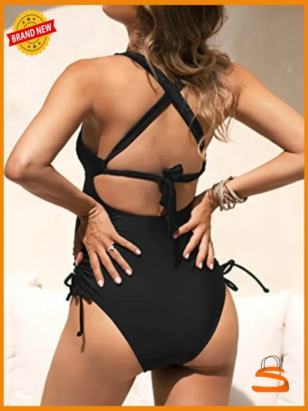 Maternity One Piece Swimsuit Crisscross Back Strappy Side Square Neck